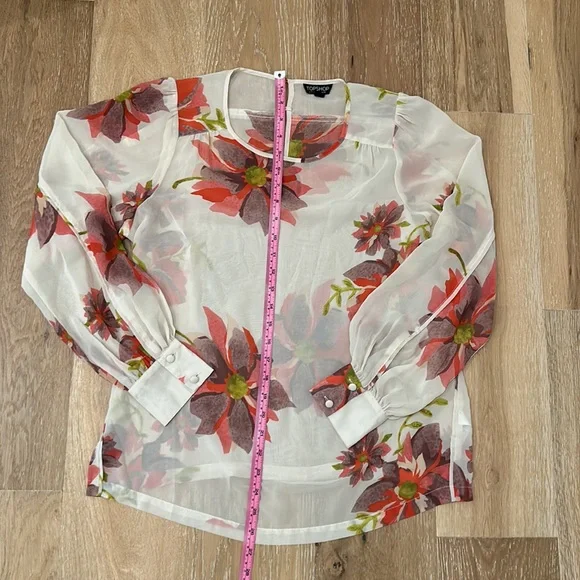 Top Shop Sheer blouse size USA 6 long sleeve with floral details - Picture 5 of 5